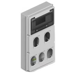 CAJA IP65 12 MODULOS + 2 MODULOS PARA 5 TOMAS ENCAPSULADAS GRIS
