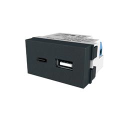 MODULO USB + USB C CARGA 3A  NEGRO - JELUZ PLATINUM