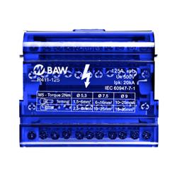 Repartidor modular 4POLOS Con cubierta aislante. 11 tomas. 125A 500V